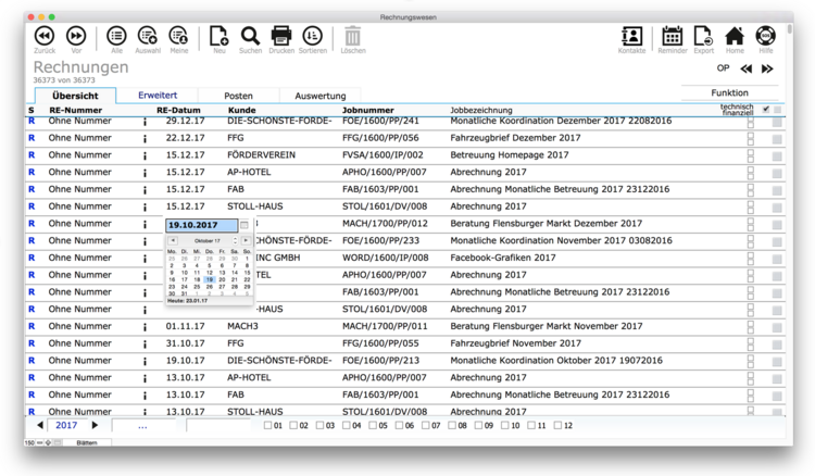 Vereinfachtes Anpassen des Rechnungsdatums