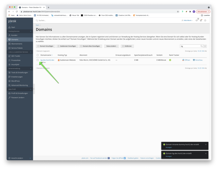 Entfernen eines Vhosts auf dem Pleskserver